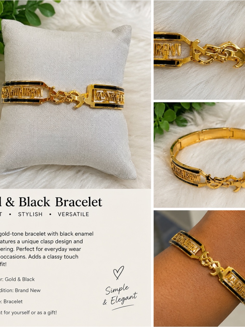 Others Follow Gold and Black Enamel Chain Bracelet